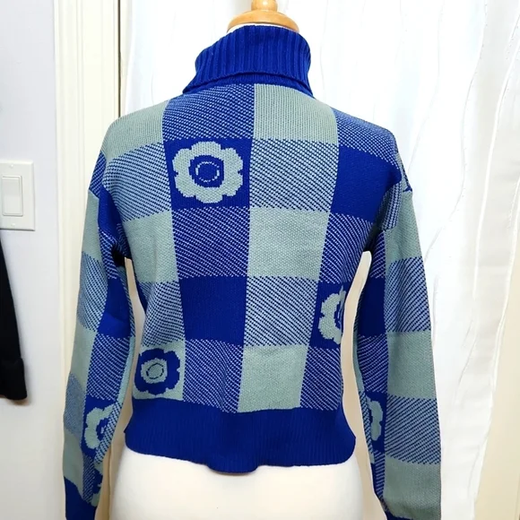 NWT United by Blue Lagoon Floral Buffalo Plaid Sweater - Picture 4 of 6